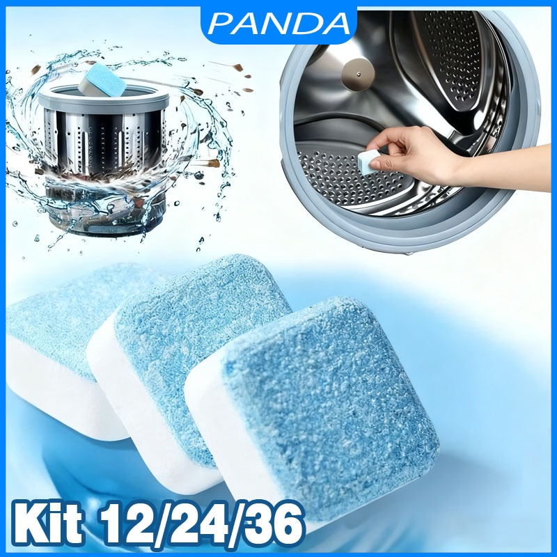 KIT 12/24/36 Pastilhas para Limpeza de Máquinas de Lavar Roupas comprimido efervescente sólido em Oferta na Shopee