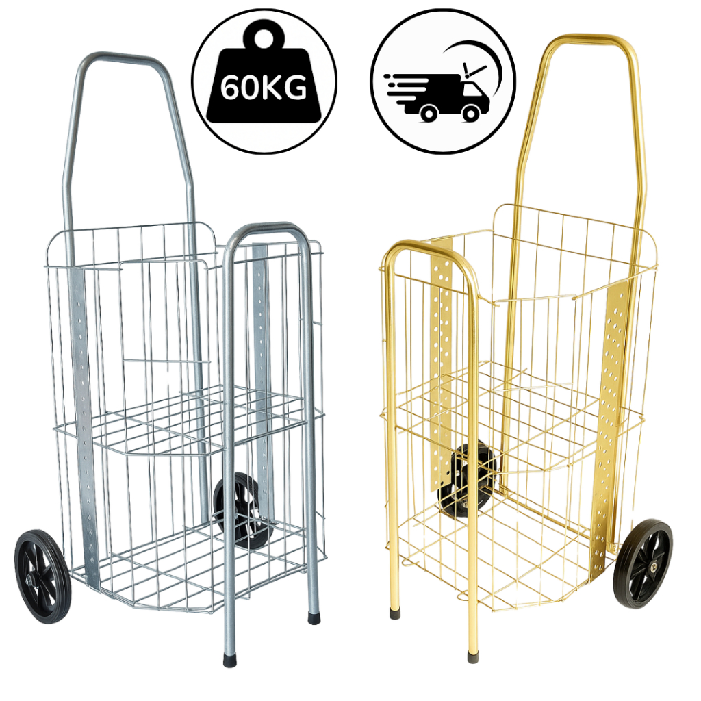 Carrinho de Feira Compra Supermercado 60kg Dourado Prata Sacoleiro Dourado Prata Envio Imediato