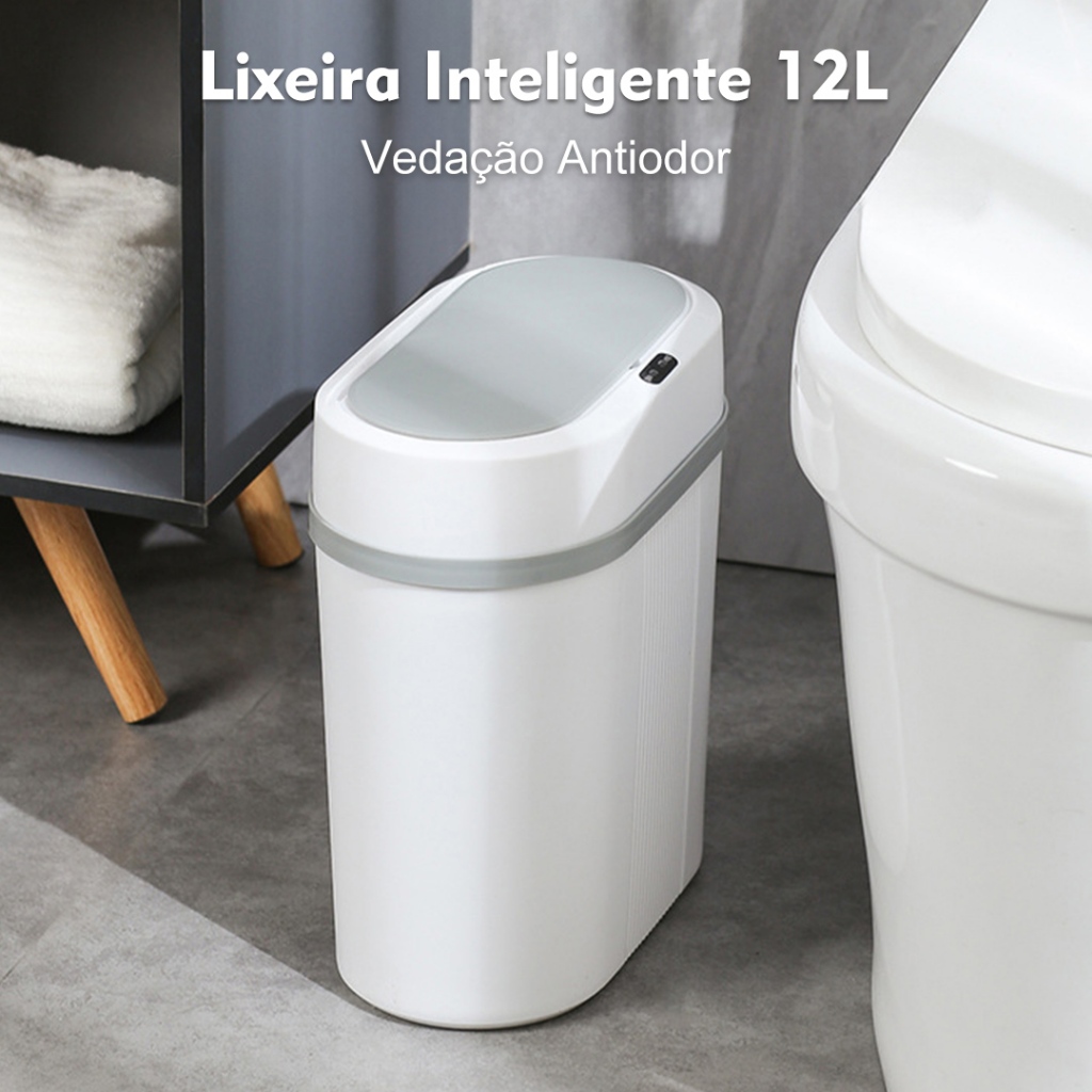 Lixeira Automática 12L Sensor Inteligente Sem Toque Cozinha Banheiro Escritório Moderna em Oferta na Shopee
