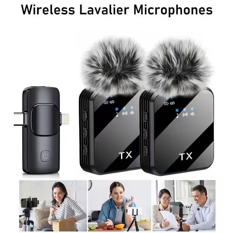 Microfone Lapela Duplo Sem Fio Para iPhone/Android 2em1 Profissional Magnético Redução de Ruído REAL