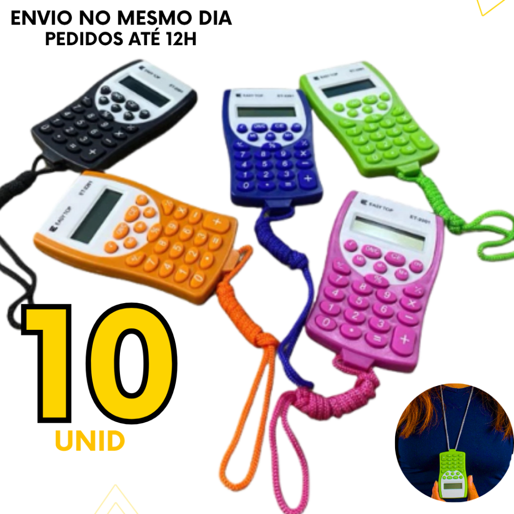 Kit 10, 5 ou 4 un - Calculadora Eletrônica de Bolso 8 Dígitos com Cordão