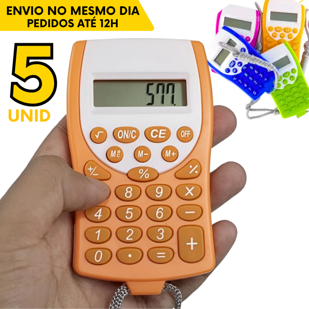 Kit 5, 4 ou 2 un - Calculadora Eletrônica de Bolso 8 Dígitos com Cordão