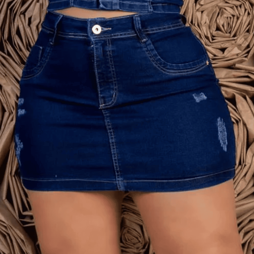 Saia Jeans Azul Escuro Plus Size Feminina Cintura Alta com Lycra Justa Curta Moda Casual em Oferta na Shopee