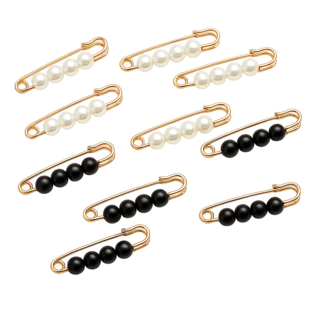 10 Peças Alfinete Pequeno Tipo Broche Pérola Preto e Branco