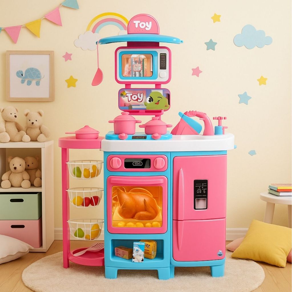 Cozinha Infantil Grande Completa Geladeira Forno Fogão Fruteira Brinquedo Menina Sai Água Verdade