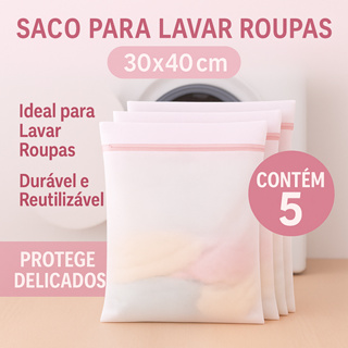 Kit 5 Sacos para Lavar Roupas na Máquina Pequeno 30x40 Saquinho Protetor Lingerie Meias Bebê em Oferta na Shopee