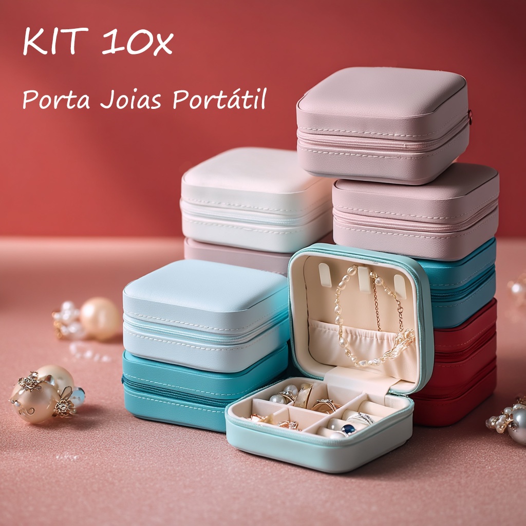Kit 6/10 Porta Joias Portátil Couro Sintético | Mini Organizador de Joias para Viagem Presente Q1