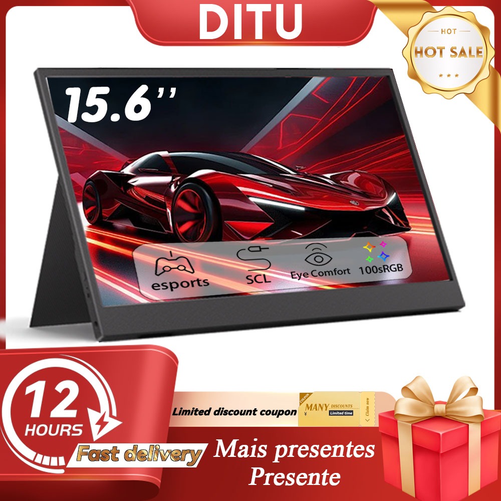 DITU Monitor Portátil para laptop 15.6 ''1920*1080p fhd ips monitor portátil para ipad/pc/mac/telefone/switch/ps4