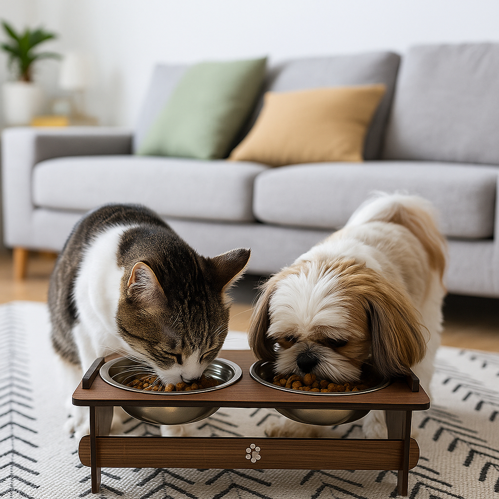 Comedouro Alto Ergonômico Para Cão e Gato + Tigelas Inox
