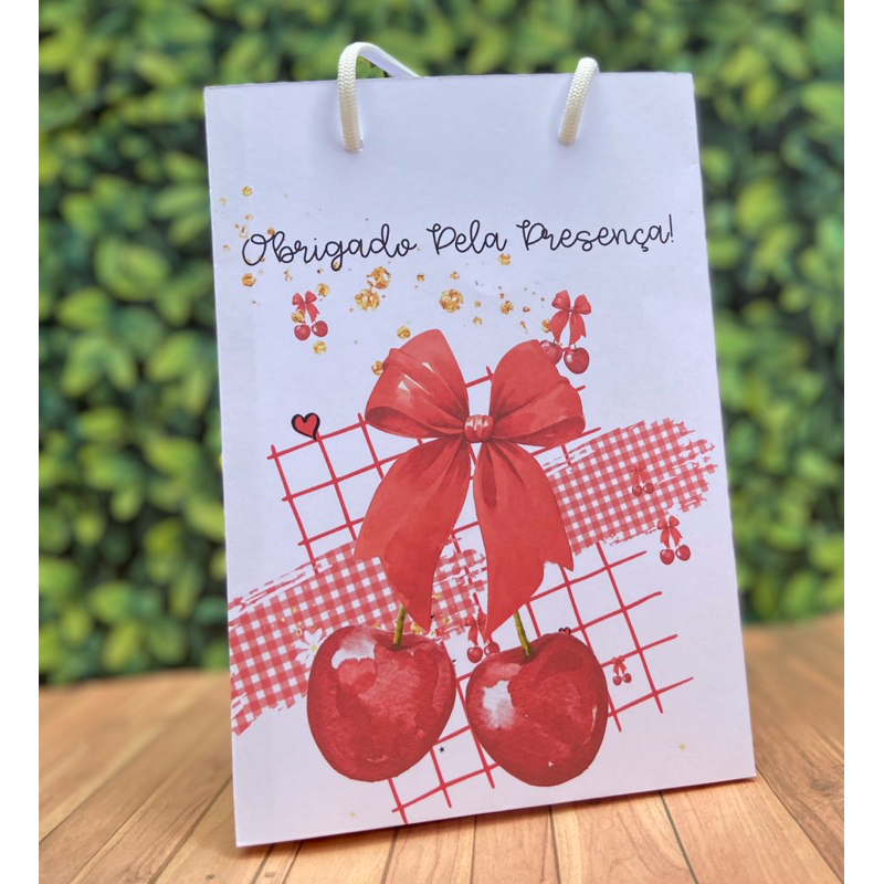 Kit Sacolinha Surpresa Personalizada Cerejinha Vintage Cute Vermelha | Lembrancinha Festa Infantil | Pegue e Monte