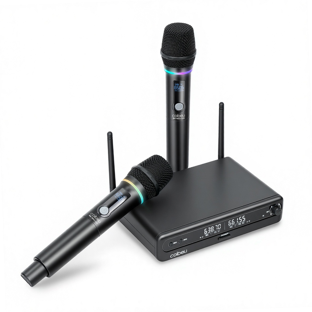 COIBEU Microfone Profissional Sem Ruidos Duplo Sem Fio Para Igreja Festas Karaokes Eventos Wireless RGB em Oferta na Shopee