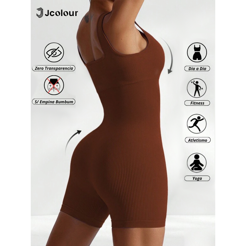 Macacão Canelada de Cintura Alta Macaquinho Poliamida Sem Costura Academia Feminina Fitness Trendy em Oferta na Shopee