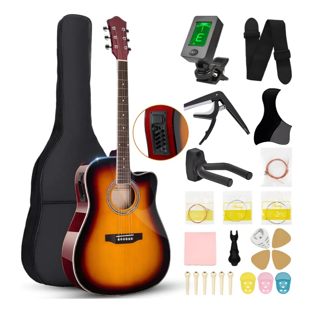 Imagem Kit Violão Eletroacústica P/iniciante Com Afinador+acessório