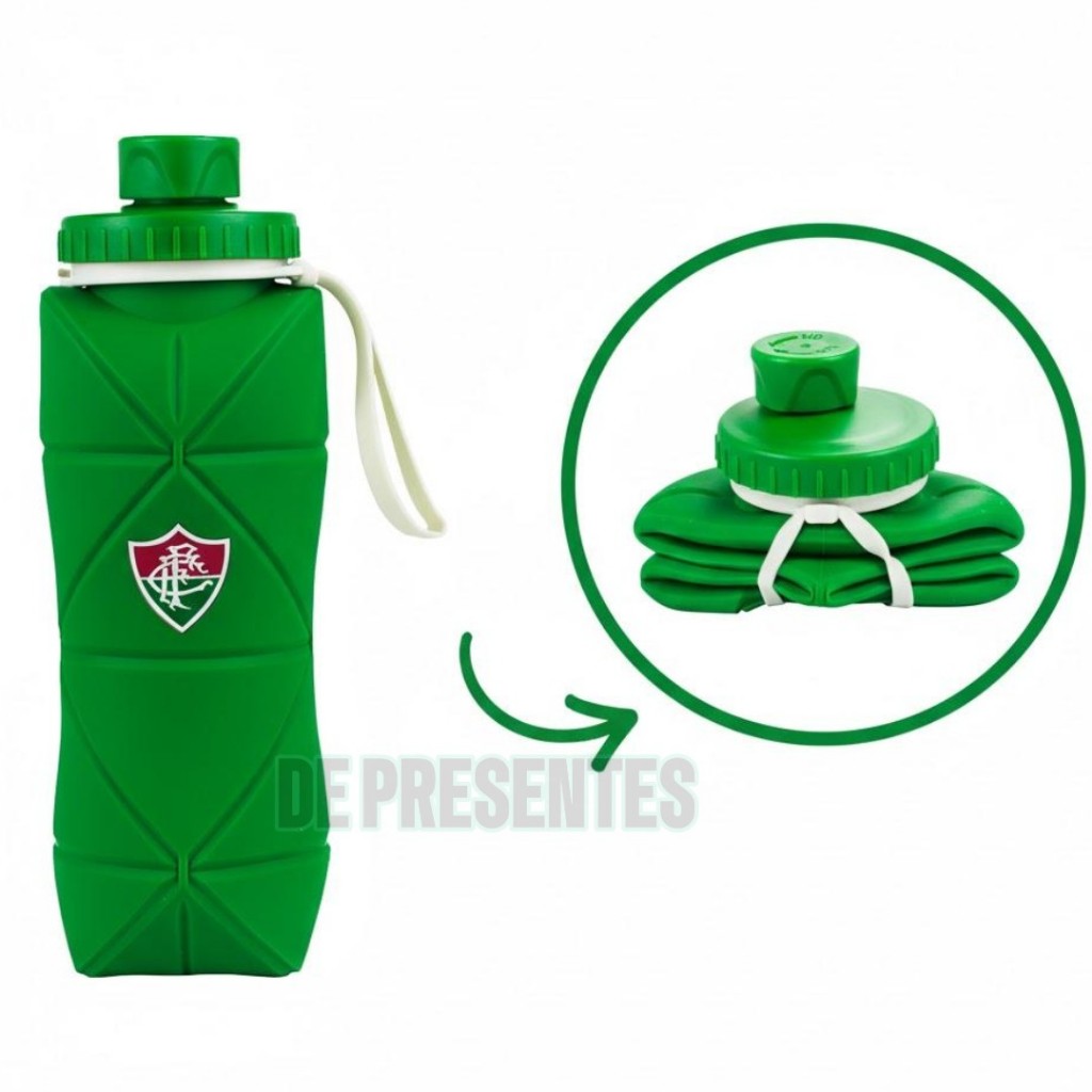 Garrafa Squeeze Dobrável Silicone Fluminense 600ml Brasão Fluzão Oficial Presente Torcedor VSC004-6B