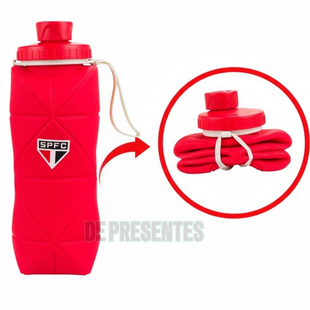 Garrafa Squeeze Dobrável Silicone SPFC 600ml Brasão Tricolor Oficial Presente Torcedor - VSC004-2-B