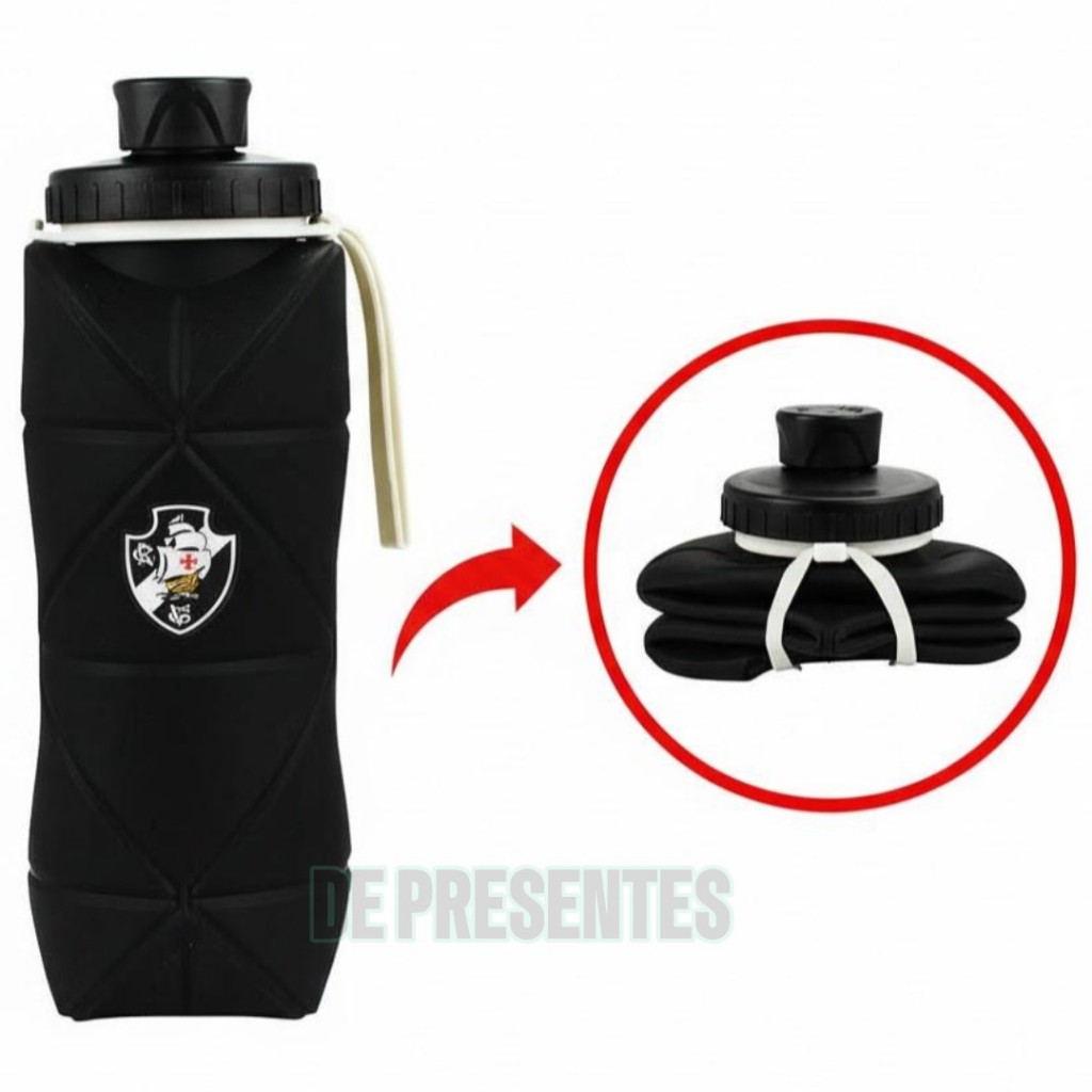 Garrafa Squeeze Dobrável Silicone Vasco 600ml Brasão Gigante Oficial Presente Torcedor - VSC004-7-B