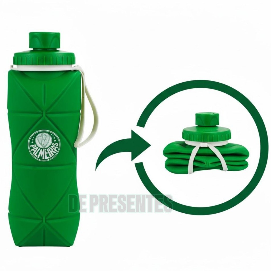 Garrafa Squeeze Dobrável Silicone Palmeiras 600ml Brasão Verdão Oficial Presente Torcedor - VSC004-3-B