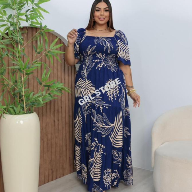 Vestido ELASTEX Longo Plus Size G1 em Viscolinho 🌿✨ Elastex Frente e Costa • Três Marias 💖 em Oferta na Shopee