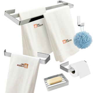 Kit de Banheiro Suporte de Toalhas Duplo Cromado 5 Peças com Saboneteira em Oferta na Shopee