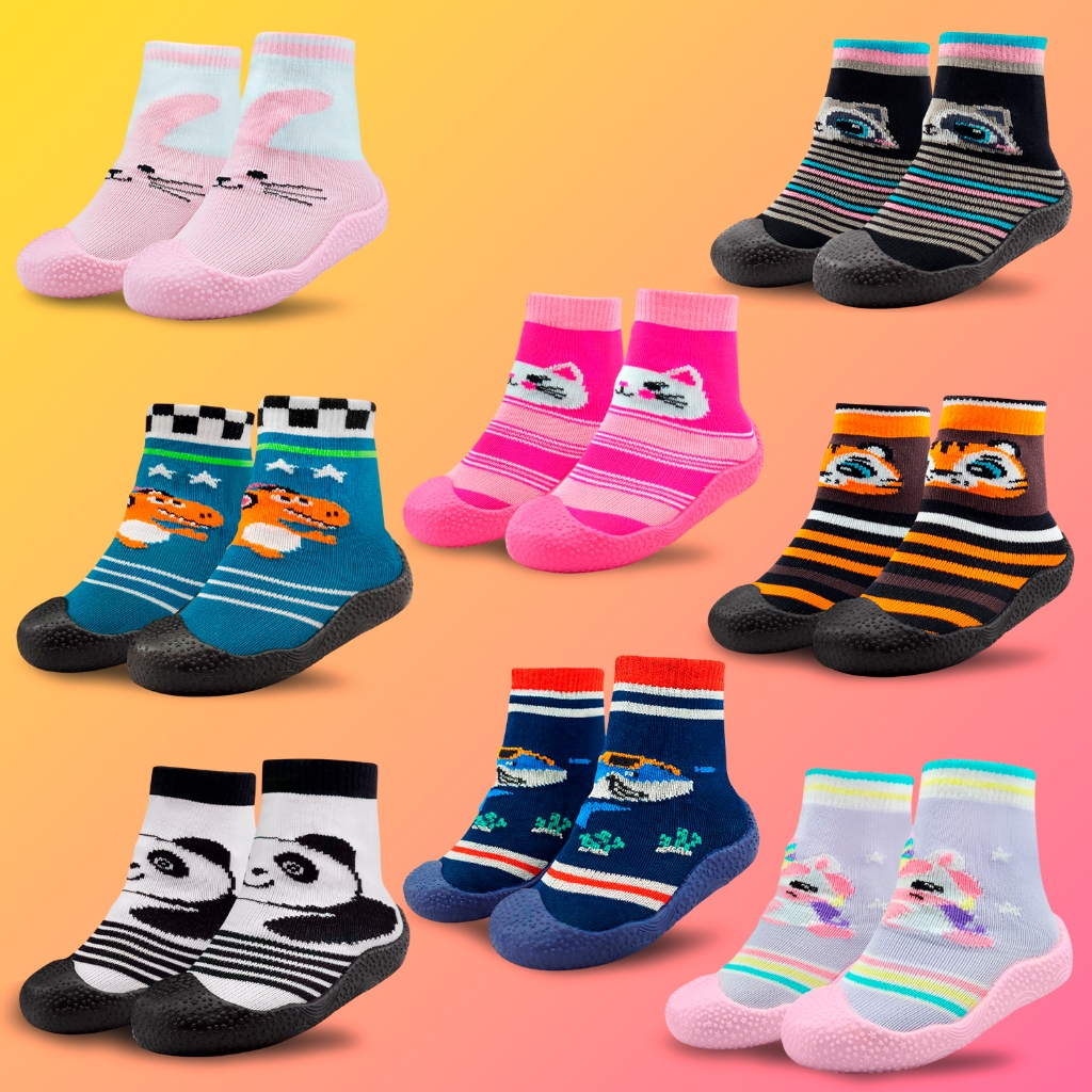 Meia com Sola Bebê Emborrachado Sortida Personagens Homem Aranha Estrelinha Raposinha Panda Infantil em Oferta na Shopee