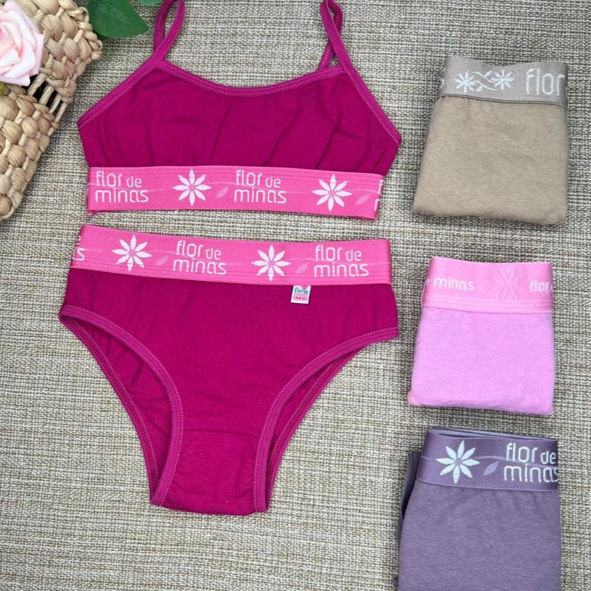 Conjunto Kit 6 ou 3 Peças Infantil Top e Calcinha Menina Moça Lisa em Oferta na Shopee