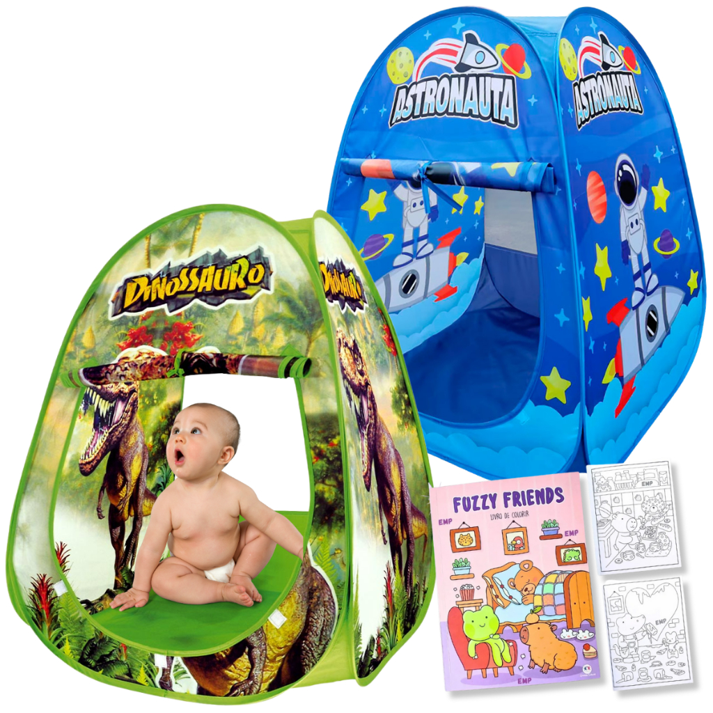 Barraca Grande Infantil Menino Toca Cabana Iglu Dobrável Pop-up Azul Astronauta Dino