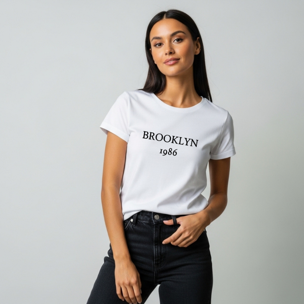 Camiseta Feminina Brooklyn 1986 - 100% algodão Confortável, Estilosa Manga Curta Gola Redonda Promoção ideal Dia a Dia em Oferta na Shopee
