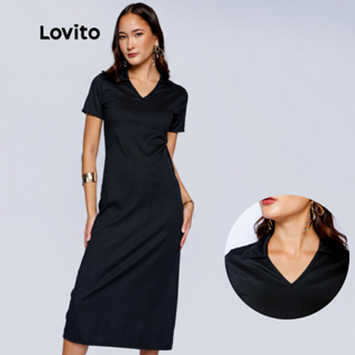 Lovito Vestido Midi Polo Manga Curta Liso Feminino LB460BRL489 em Oferta na Shopee