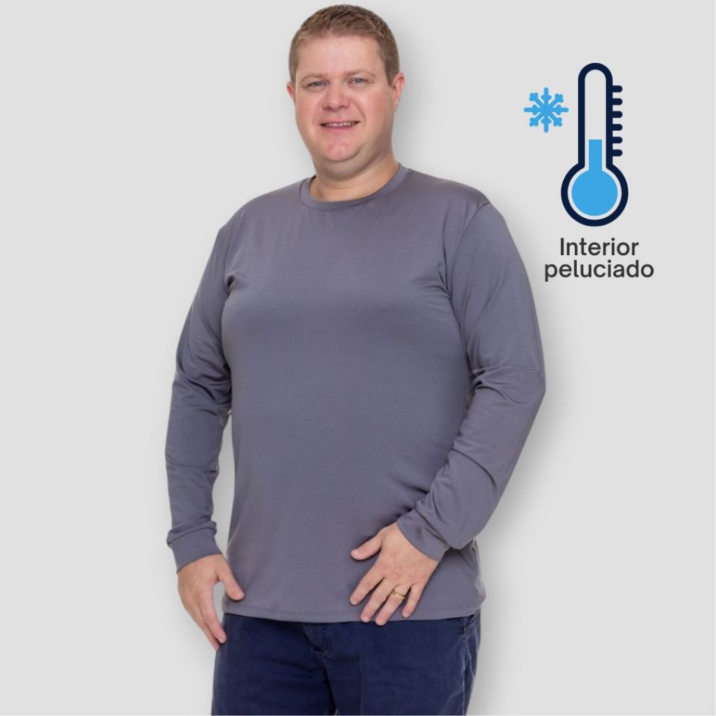 Camiseta Plus Size Masculina Térmica Segunda Pele Peluciado Proteção Frio Feminino e Masculino Blusa