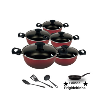 Jogo De Panelas Caçarola 16 à 24 Cor vinho e Preto 9 Peças. em Oferta na Shopee
