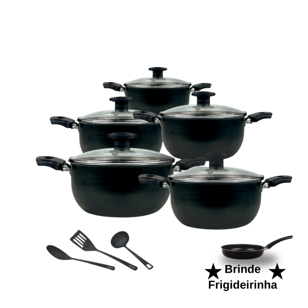 Imagem Jogo De Panelas Caçarola Premium Antiaderente Preto 9 Peças.
