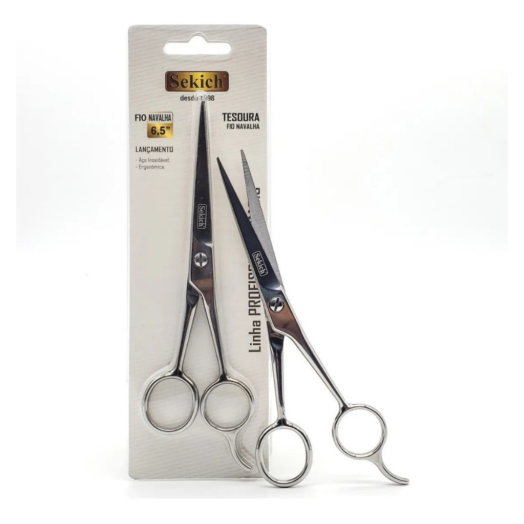 Tesoura Fio Navalha Sekich 6.5 Profissional | Inox Ergonômico | Corte Preciso Cabelo Barba Salão
