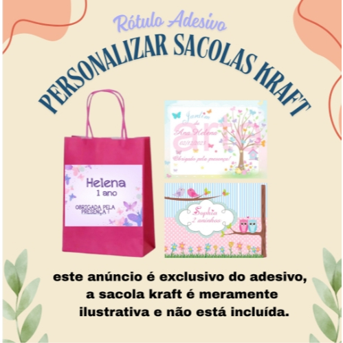 jardim encantado borboletas Adesivo para sacola Surpresa Sacolinha Kraft Personalizado