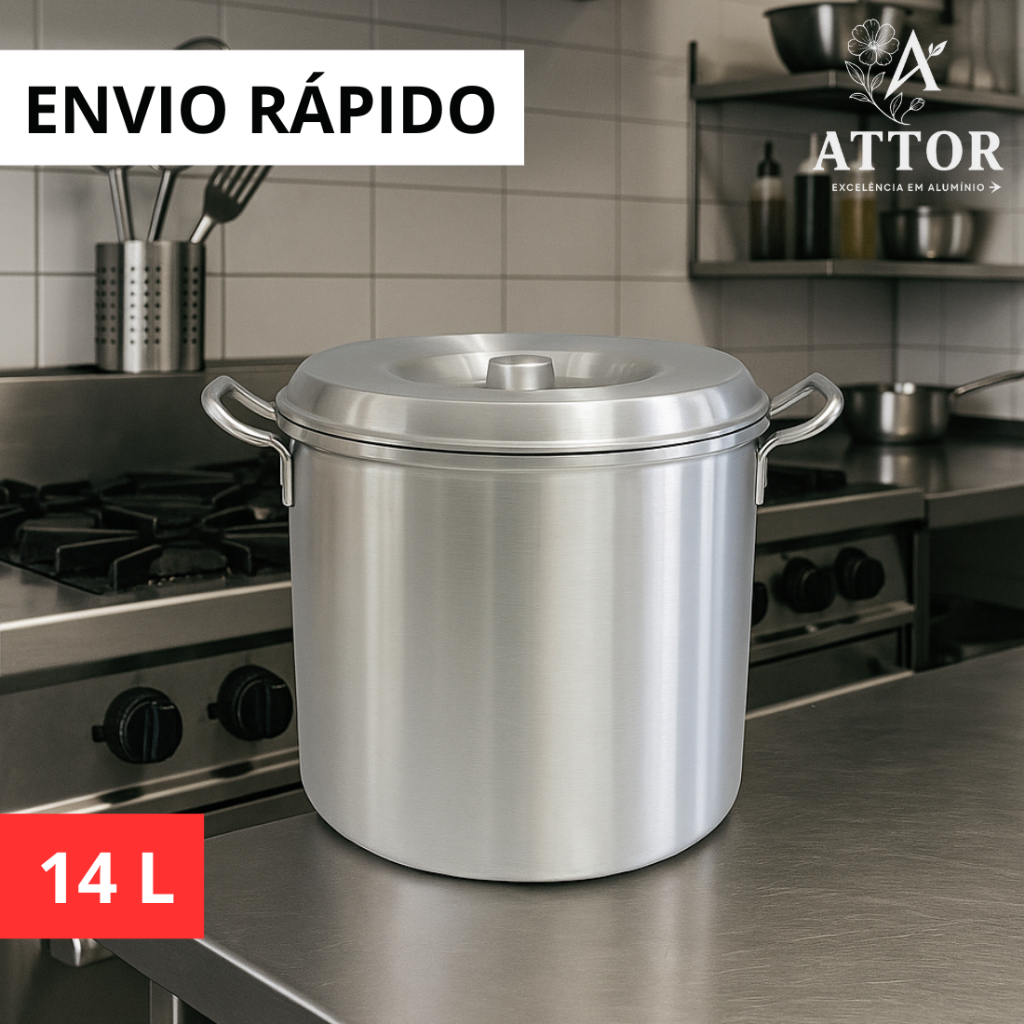 CALDEIRÃO HOTEL N26 14L EM ALUMÍNIO REFORÇADO E ALÇA FUNDIDO, LATA DE ARMAZENAR CARNE NA BANHA, LATÃO DE ALUMÍNIO