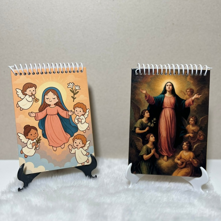 Kit 3 Blocos de Notas Católico 50 Flhs Espiral | Caderno de Oração e Reflexão | Nossa Senhora de Assunção A6