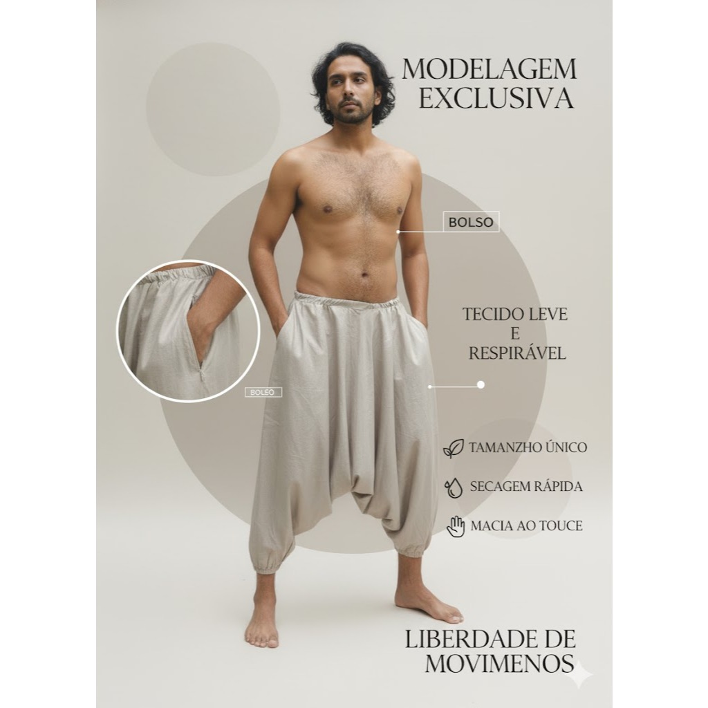 Calça Aladim Saruel - Bege Clara Indiana Yoga Lisa Boho Hippie Unissex