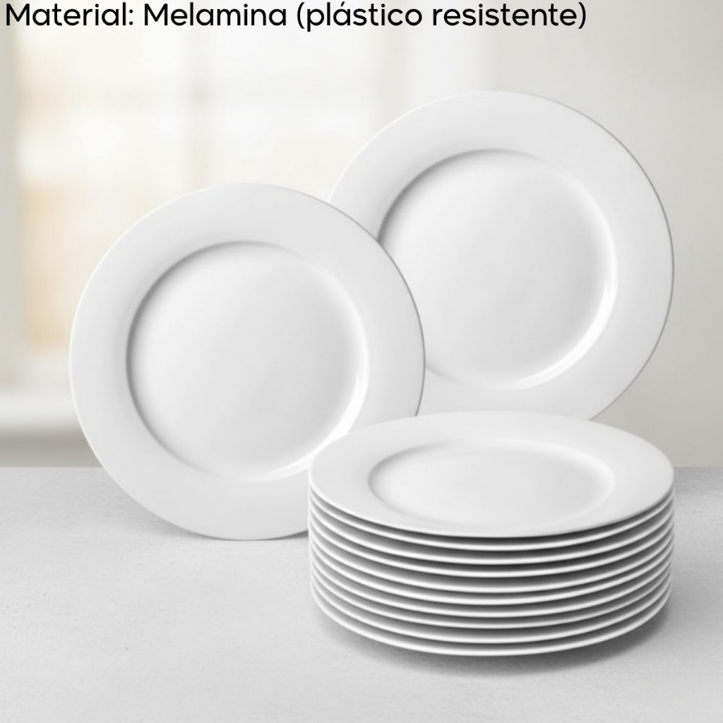 Jogo 12 Pratos Sobremesa 18cm Branco Melamina Premium Durável para Cozinha Profissional - Bestfer