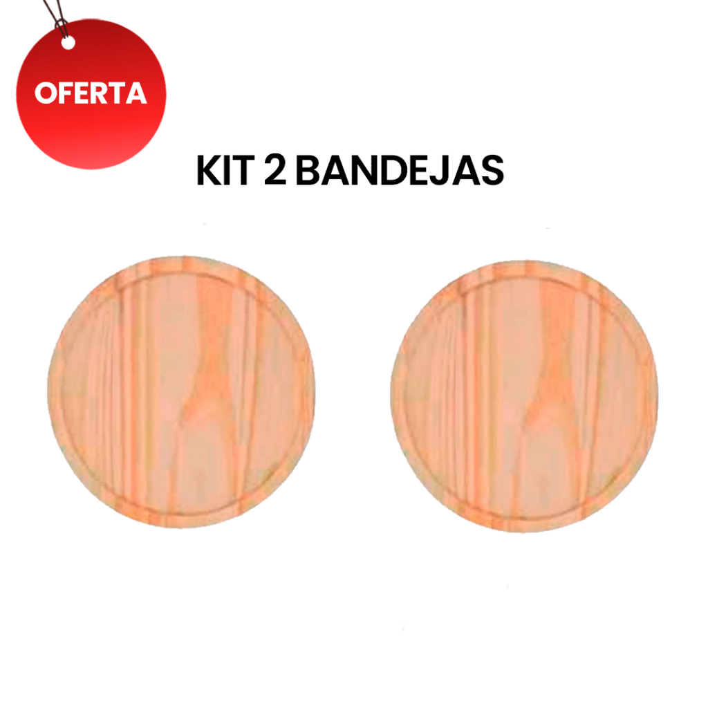 KIT 2 Bandejas de Madeira Natural Redonda para Forma de Pizza 35cm, Cozinha, Pizzarias, Forno, Massas