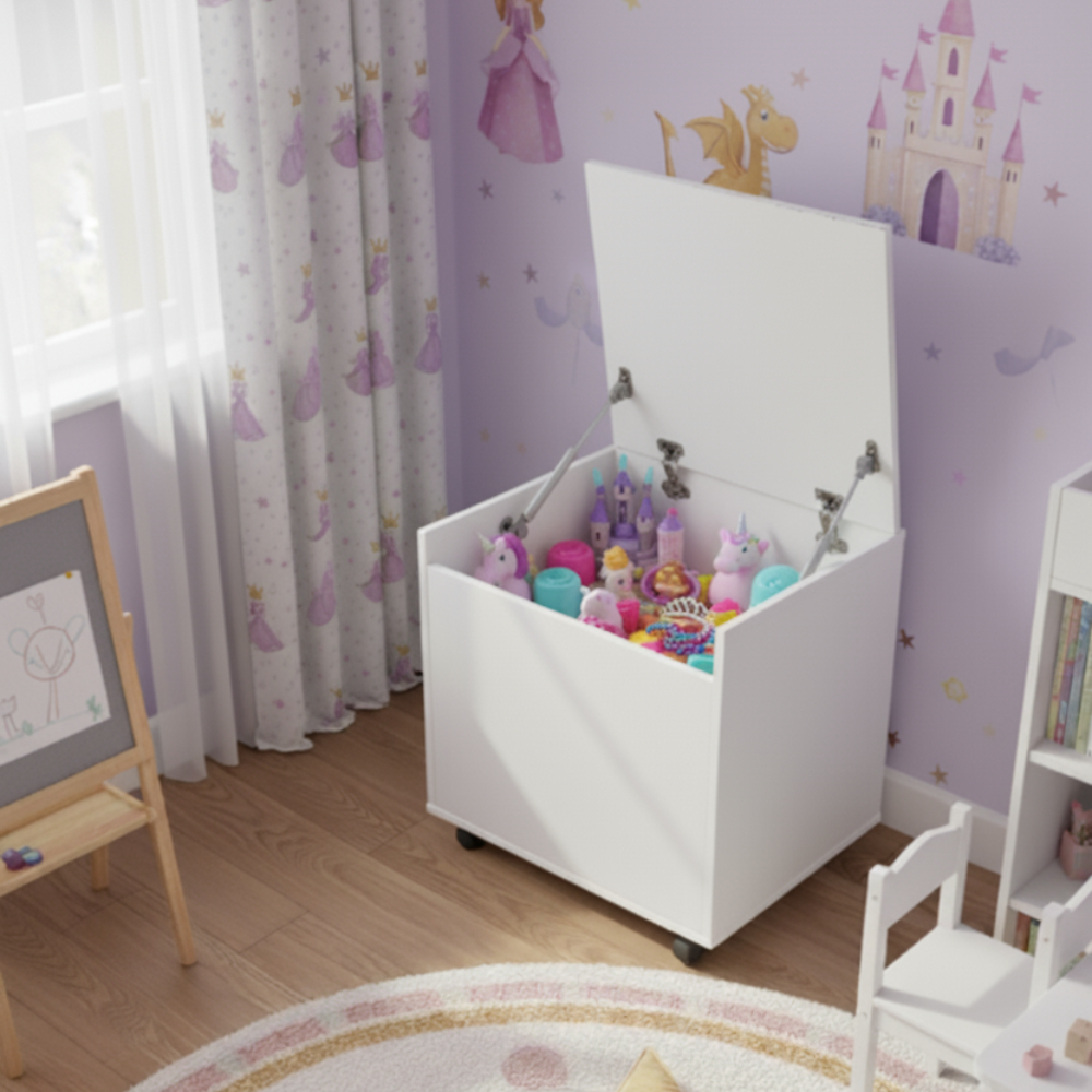 Caixa Baú Organizador Brinquedos Rodas Quarto Infantil Brinquedoteca Roupas Documentos Compacto MDF
