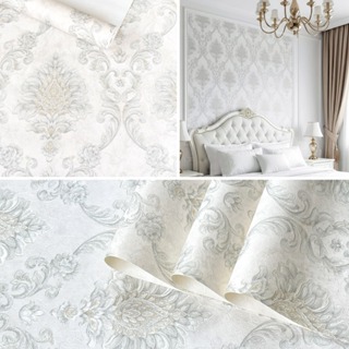 Papel de Parede Importado Damask Cinza e Dourado com Brilho - Rolo 10m x 53cm - Rende 4,5m² - Cola Inclusa - Alto Padrão em Oferta na Shopee