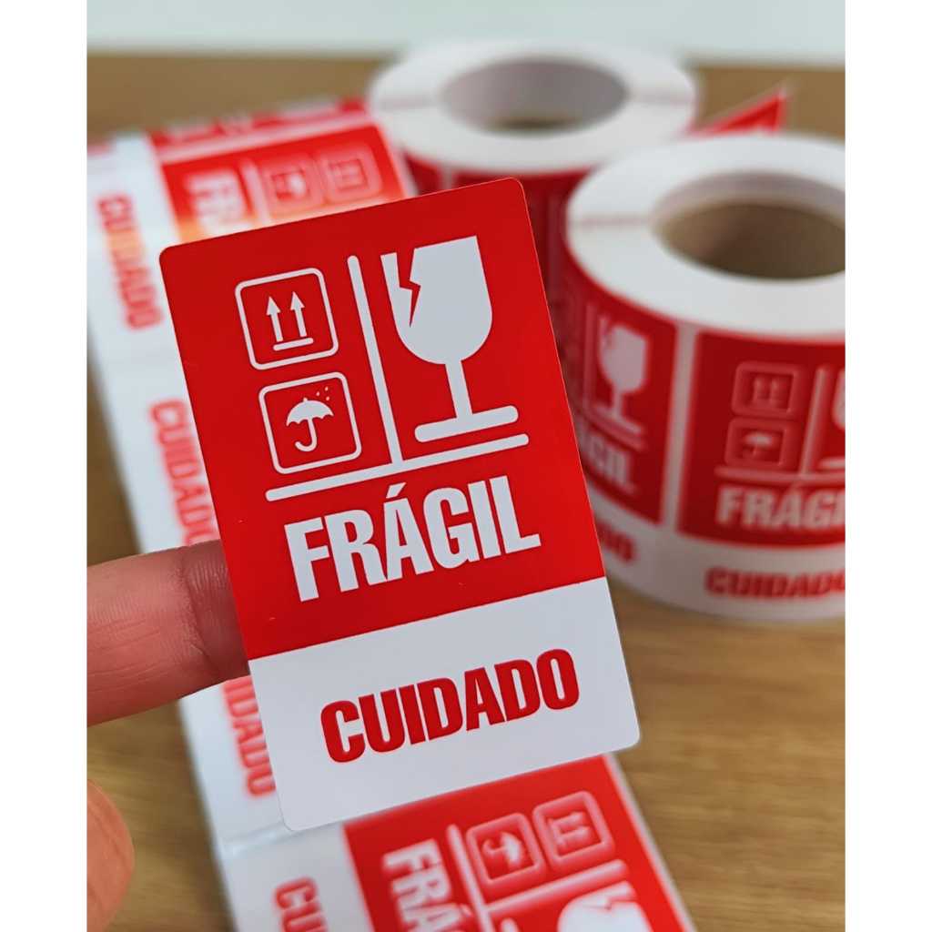 1000 Adesivo Cuidado Frágil 6x4cm Etiqueta Modelo Novo Ideal para Envios em Oferta na Shopee