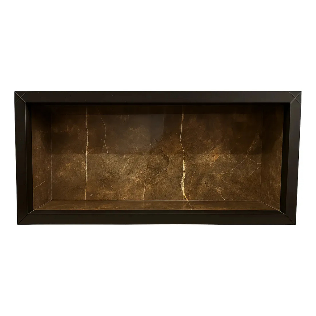 Nicho Marrom 60x32 Porcelanato Borda Aluminio Preta Banheiro Embutir
