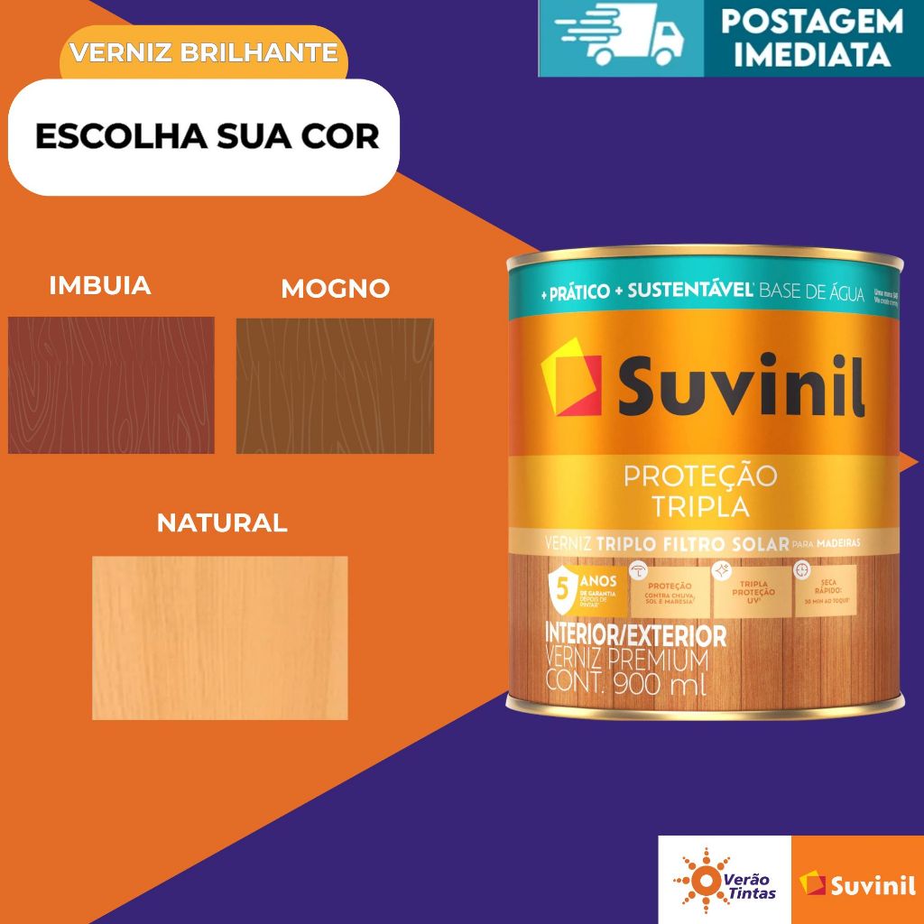 VERNIZ SUVINIL TRIPLA PROTEÇÃO BASE ÁGUA BRILHANTE 900ML em Oferta na Shopee