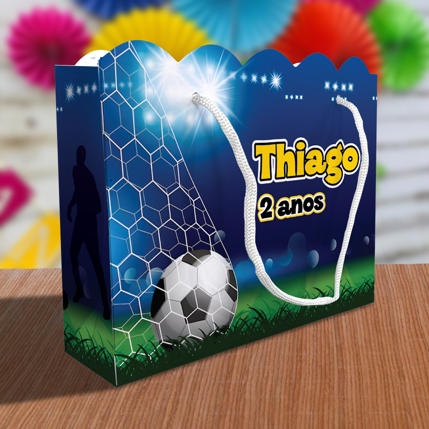Sacolinhas Ondulada Personalizadas Festa Futebol (20x15x5,5cm) Lembrancinha Bola Gol Campo