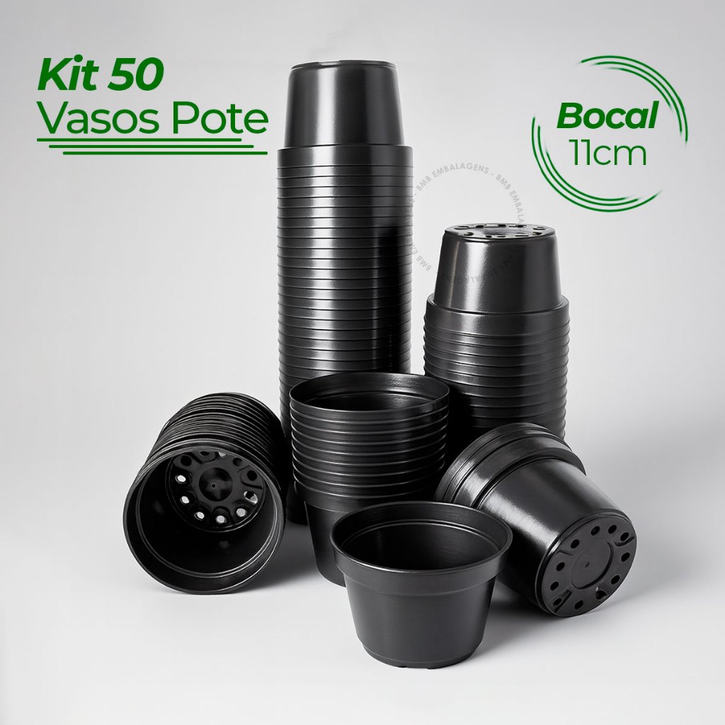 50 Vasos Plástico Pote 11 Liso Preto Plantas Flores Temperos