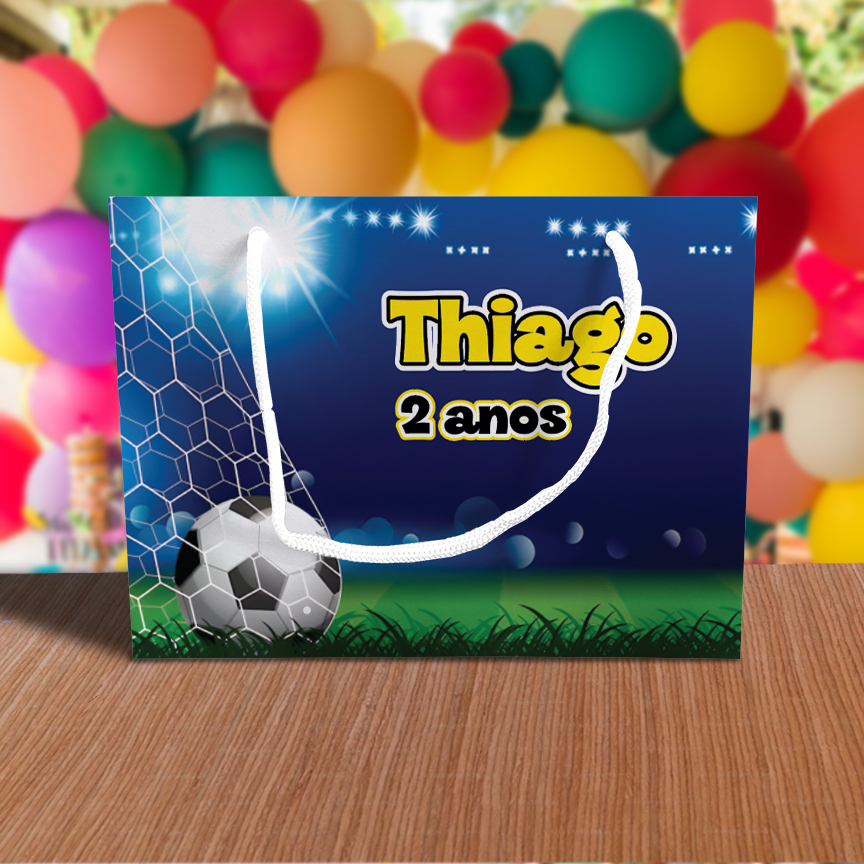 Sacolinha de Festa Futebol Lembrancinha Personalizada Kit Festa Sacola Deitada Reta Gol Bola