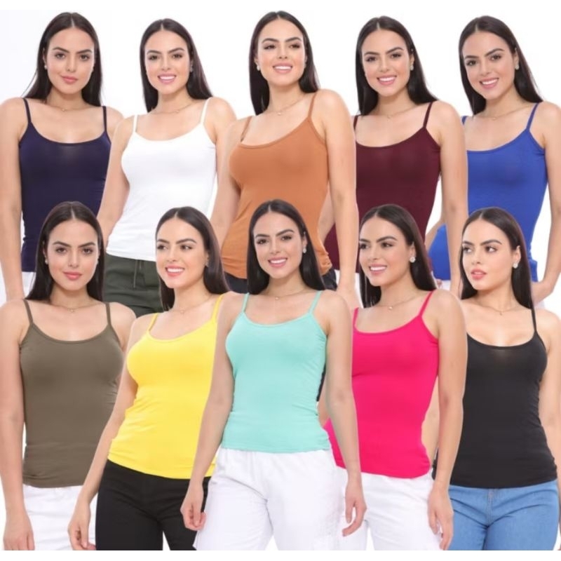 Kit 4 Blusa feminina Básica Regata Viscolycra sem estampa variada do P ao G3