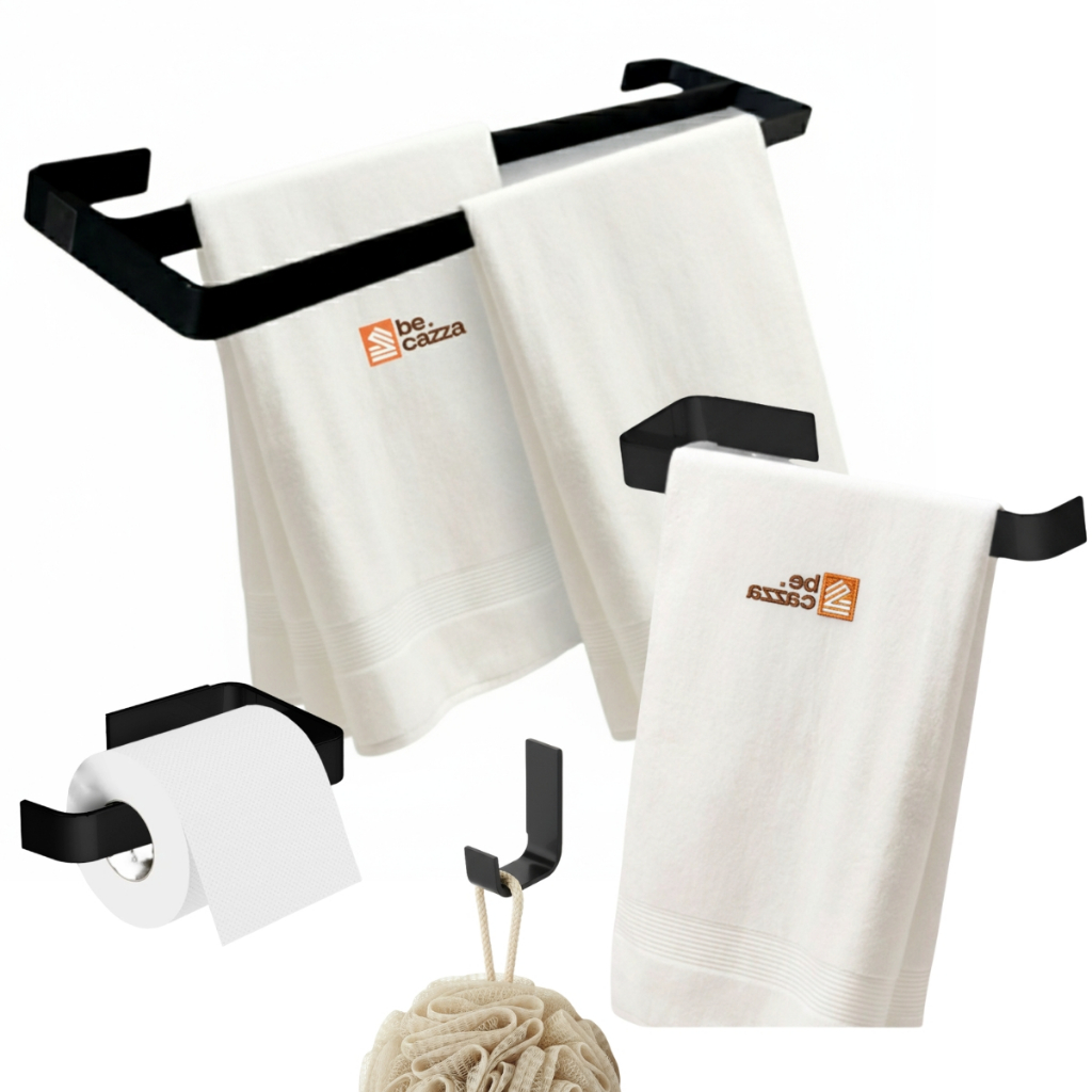Kit Acessórios Banheiro Preto Fosco 4 Peças Porta Toalha Banho Duplo Mais Grosso Luxo em Oferta na Shopee