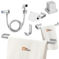Kit Acessórios de Banheiro Cromado Quadrado + Ducha + Acabamento de Registro Metal Padrão Deca