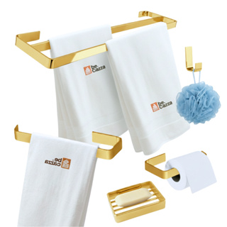 Kit Acessórios Banheiro Suporte Toalhas Duplo Dourado 5 Pç em Oferta na Shopee